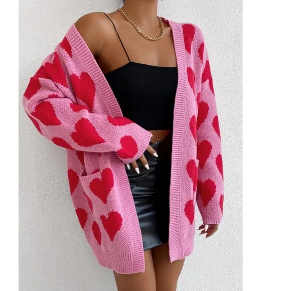 Allover Heart Pattern Knit Cardigan π - Picture 1 of 5